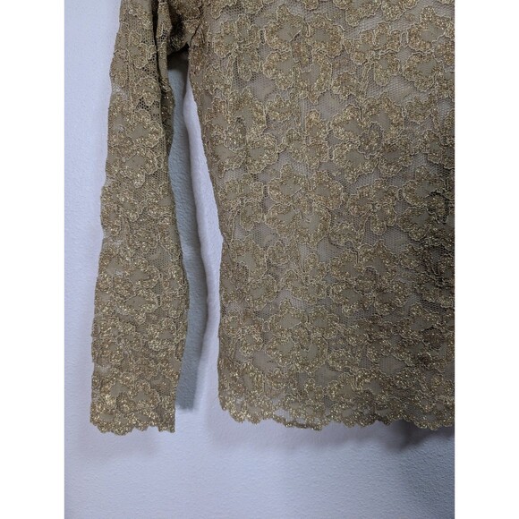 Vintage Y2K Lace Top Gold Mesh Boho Fairy Cyber Glam Romantic Ethereal Goddess - Picture 7 of 14